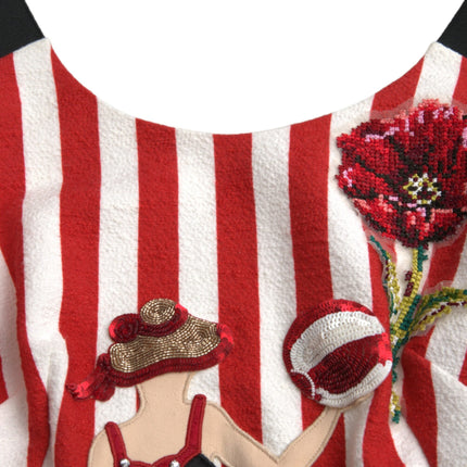 Dolce & Gabbana Red White Floral Sleeveless Sheath Midi Dress