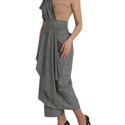 Dolce & Gabbana Gray Beige Layered One Shoulder Maxi Dress