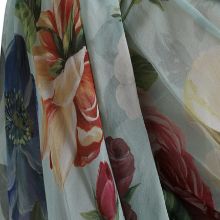 Dolce & Gabbana Blue Floral Print Tiered Long Maxi Dress