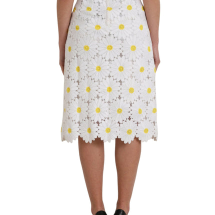 Dolce & Gabbana White Floral Pencil Straight Lace Skirt