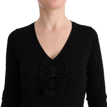MARGHI LO' Black Wool Long Sleeve Shift Dress