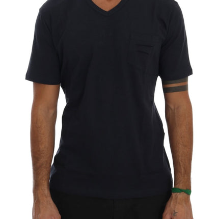 Daniele Alessandrini Blue Cotton V-neck T-Shirt