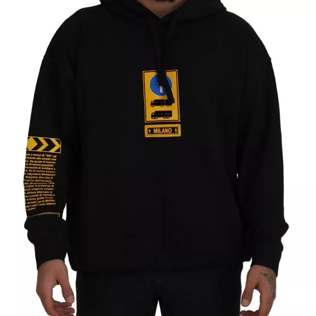 Dolce & Gabbana Black Cotton Logo Hooded Sweatshirt Sweater