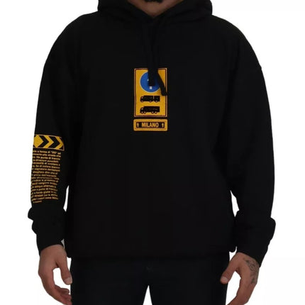 Dolce & Gabbana Black Cotton Logo Hooded Sweatshirt Sweater