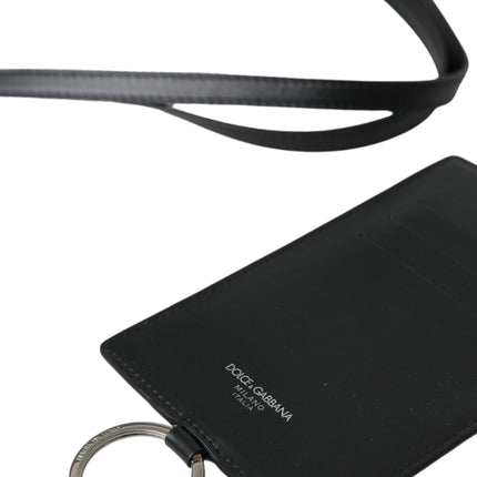 Dolce & Gabbana Black Calf Leather Lanyard Logo Card Holder Men Wallet