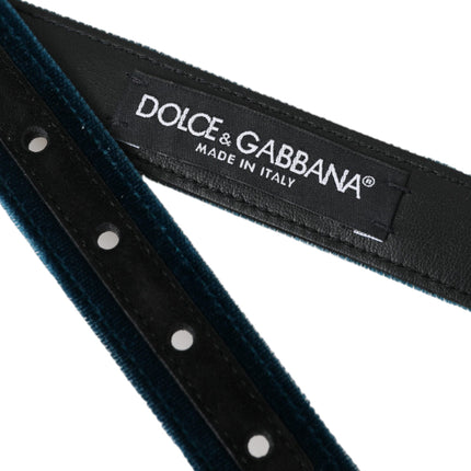 Dolce & Gabbana Blue Velvet Leather Silver Metal Buckle Belt