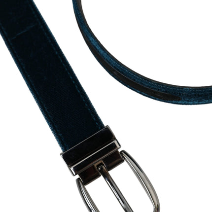 Dolce & Gabbana Blue Velvet Leather Silver Metal Buckle Belt