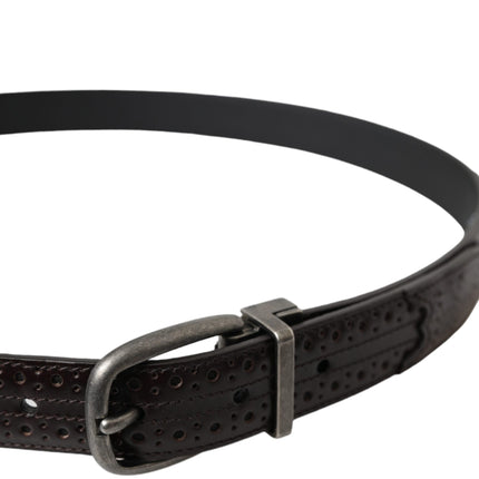 Dolce & Gabbana Dark Brown Perforated Leather Metal Buckle Belt Men