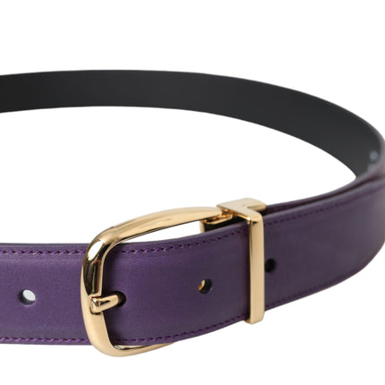 Dolce & Gabbana Purple Leather Gold Metal Buckle Belt Men