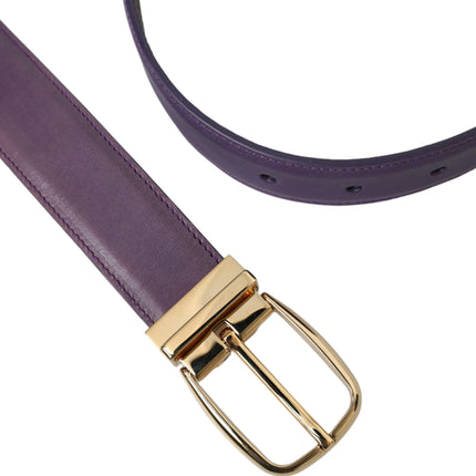 Dolce & Gabbana Purple Leather Gold Metal Buckle Belt Men