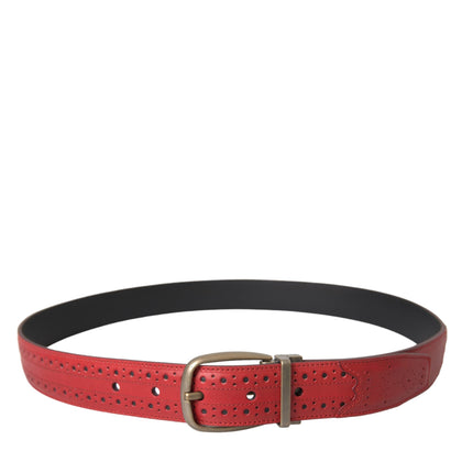 Dolce & Gabbana Red Perforated Leather Metal Buckle Belt Men