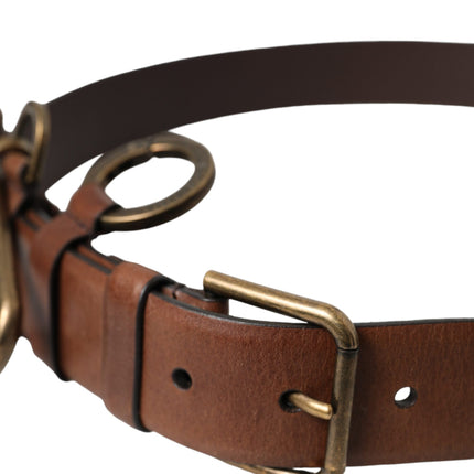 Dolce & Gabbana Brown Calf Leather Gold Metal Buckle Belt Men