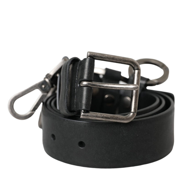 Dolce & Gabbana Black Calf Leather Silver Metal Buckle Belt