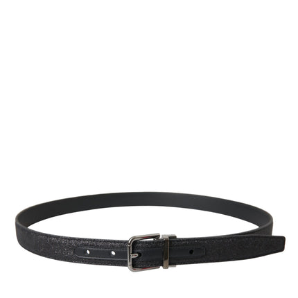 Dolce & Gabbana Black Glittered Leather Silver Buckle Belt