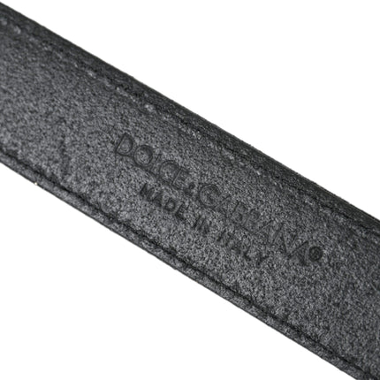Dolce & Gabbana Black Glittered Leather Silver Buckle Belt