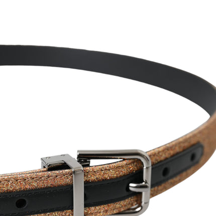Dolce & Gabbana Gold Glitter Leather Silver Metal Buckle Belt