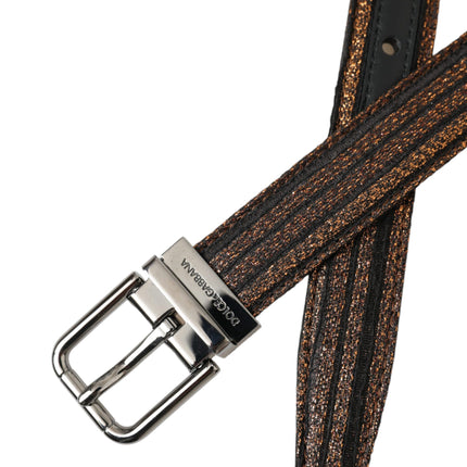 Dolce & Gabbana Gold Jacquard Stripes Silver Metal Buckle Belt