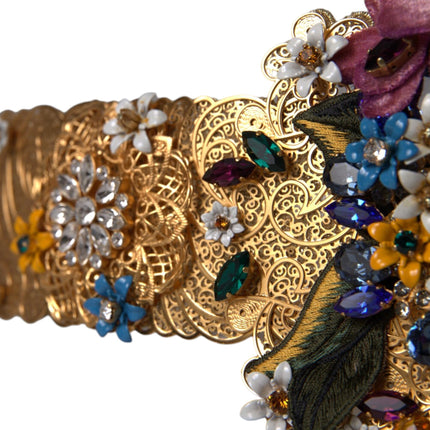 Dolce & Gabbana Multicolor Embellished Floral Crystal Wide Waist Belt