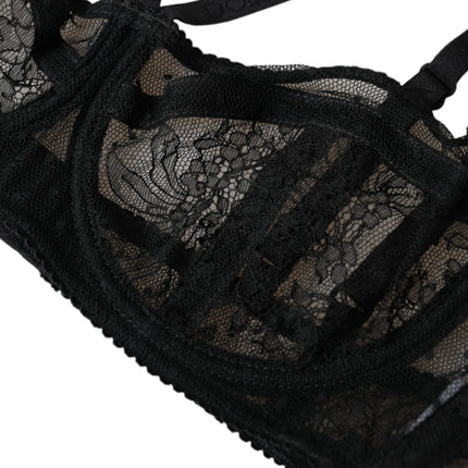 Dolce & Gabbana Black Floral Lace Nylon Balconcino Bra Underwear