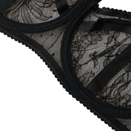 Dolce & Gabbana Black Floral Lace Nylon Balconcino Bra Underwear