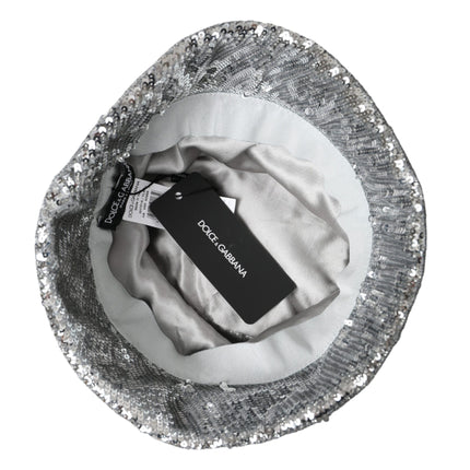 Dolce & Gabbana Silver Sequined Nylon Bucket Hat Men