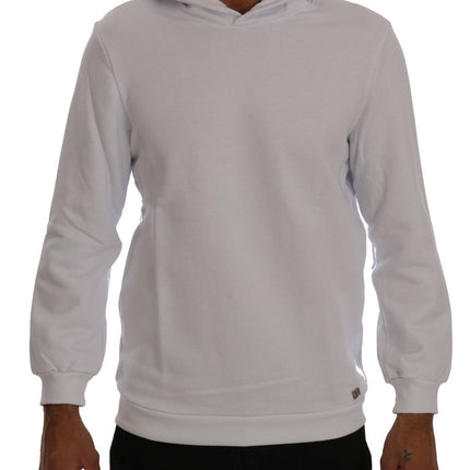 Daniele Alessandrini White Pullover Hodded Cotton Sweater