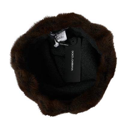 Dolce & Gabbana Brown Weasel Fur Womens Cashmere Hat Beanie