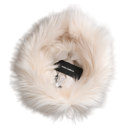 Dolce & Gabbana White Acrylic Fur Womens Bucket Hat