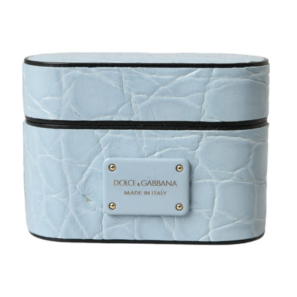 Dolce & Gabbana Light Blue Leather Metal Logo Plaque Airpods Case