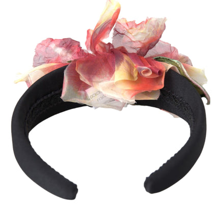 Dolce & Gabbana Rose Pink Silk Floral Black Tiara Women Hairband Diadem