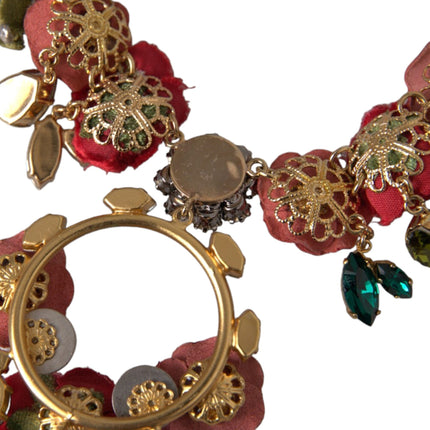 Dolce & Gabbana Gold Brass Link Chain RosePetal Crystal Pendant Necklace