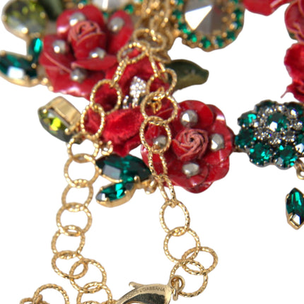 Dolce & Gabbana Gold Brass Link Chain RosePetal Crystal Pendant Necklace
