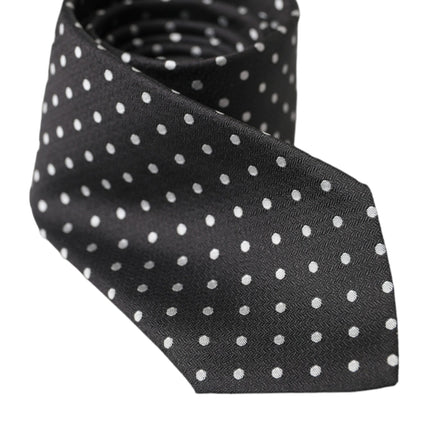 Dolce & Gabbana Black White Polka Dots 100% Silk Necktie Face Mask
