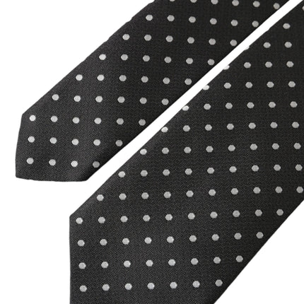 Dolce & Gabbana Black White Polka Dots 100% Silk Necktie Face Mask