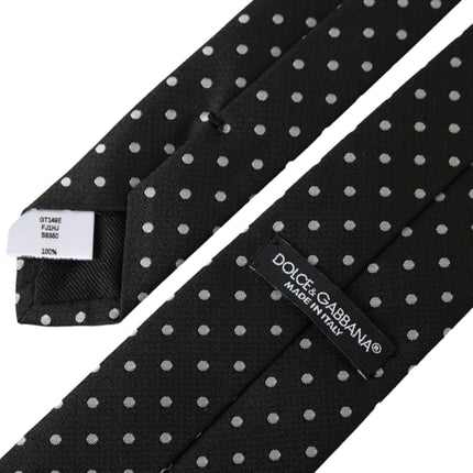 Dolce & Gabbana Black White Polka Dots 100% Silk Necktie Face Mask