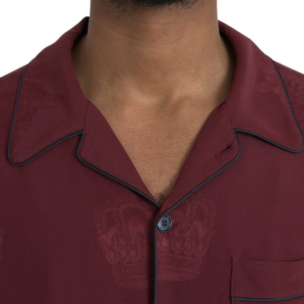 Dolce & Gabbana Maroon Crown Jacquard Silk Long Sleeve Shirt