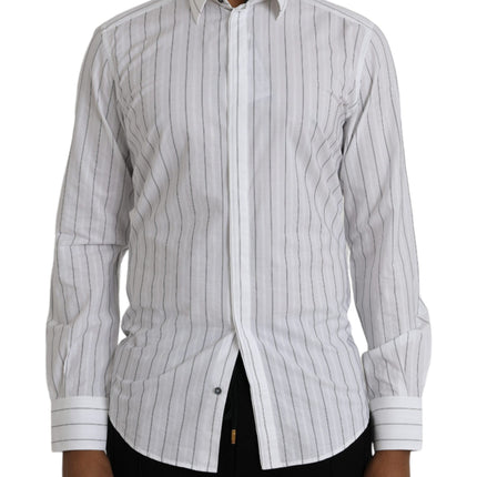 Dolce & Gabbana Black White Striped Formal Dress GOLD Shirt