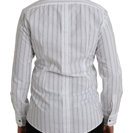 Dolce & Gabbana Black White Striped Formal Dress GOLD Shirt