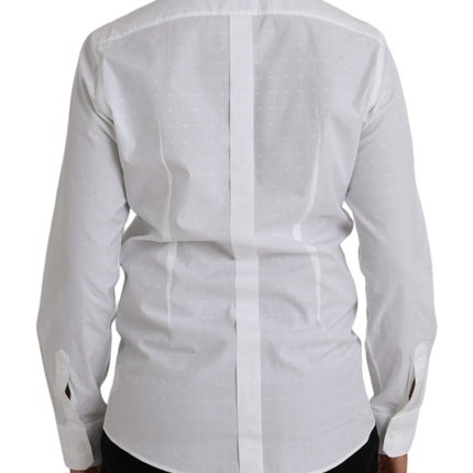 Dolce & Gabbana White Logo Cotton Men Dress GOLD Shirt