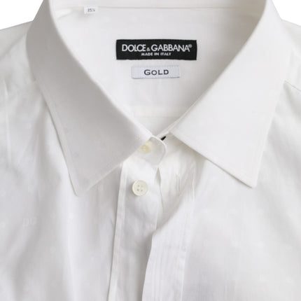 Dolce & Gabbana White Logo Cotton Men Dress GOLD Shirt