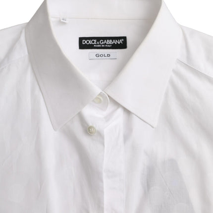 Dolce & Gabbana White Polka Dotted Cotton Dress GOLD Shirt