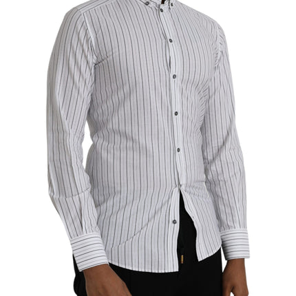 Dolce & Gabbana Black White Striped Formal Dress GOLD Shirt