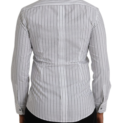 Dolce & Gabbana Black White Striped Formal Dress GOLD Shirt