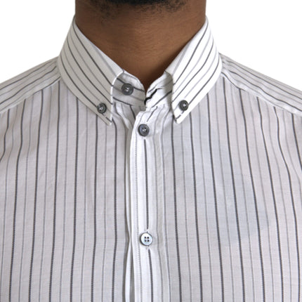 Dolce & Gabbana Black White Striped Formal Dress GOLD Shirt
