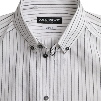 Dolce & Gabbana Black White Striped Formal Dress GOLD Shirt