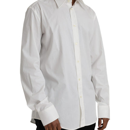 Dolce & Gabbana White Cotton Dress Slim Fit GOLD Shirt