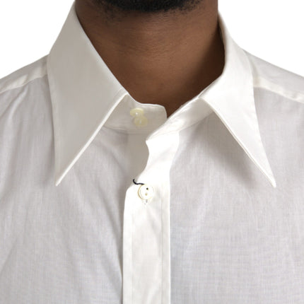 Dolce & Gabbana White Cotton Dress Slim Fit GOLD Shirt