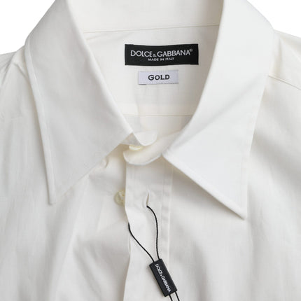 Dolce & Gabbana White Cotton Dress Slim Fit GOLD Shirt