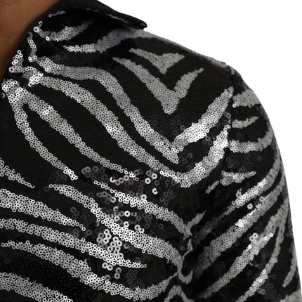 Dolce & Gabbana Black Silver Sequined Polyester Sweater
