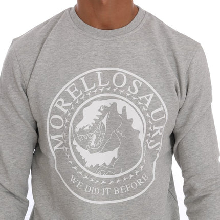 Frankie Morello Gray Cotton Crewneck Pullover Sweater